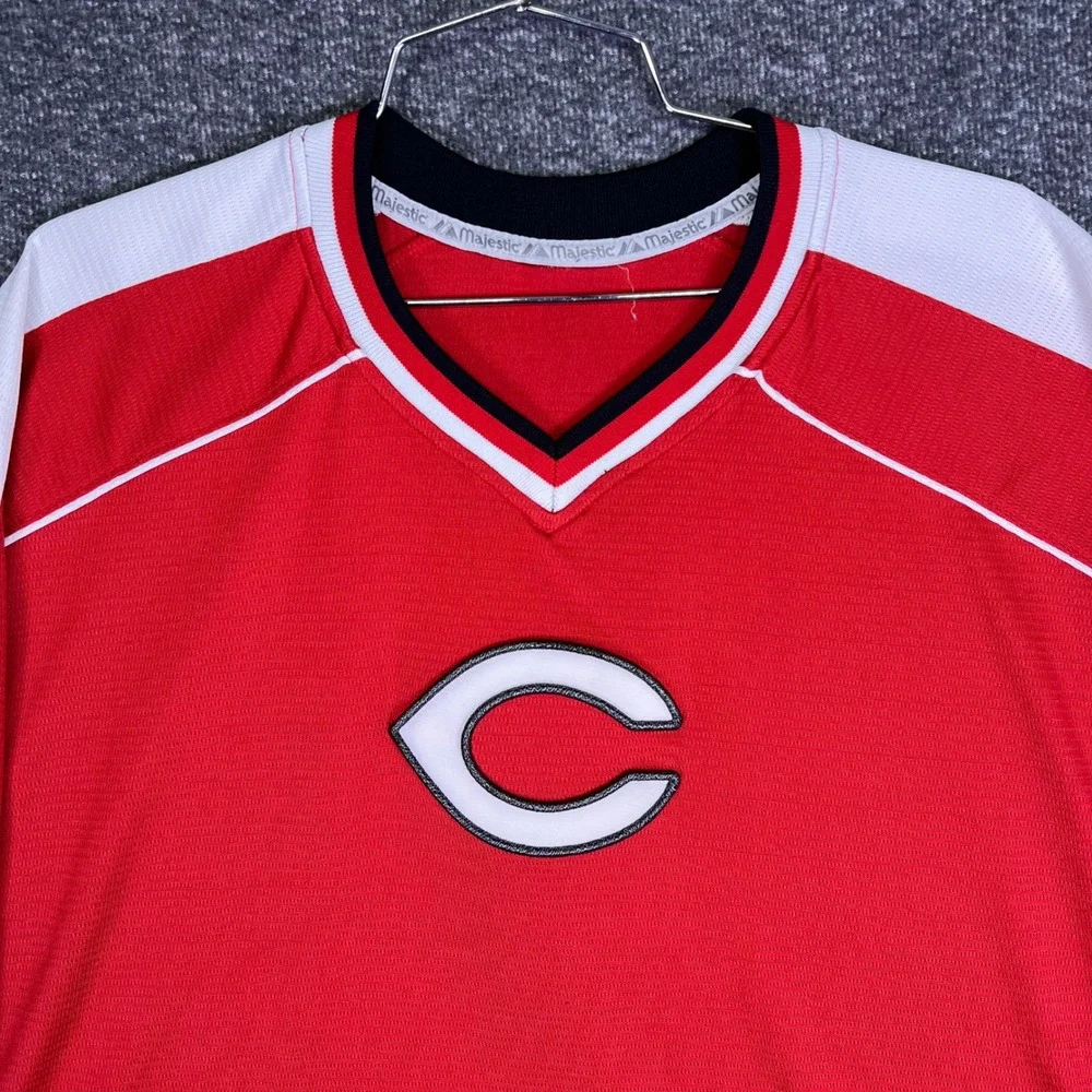 Majestic Cincinnati Reds Jersey Mens 2XL Red Colorblock Mr Redlegs MLB Pullover‎